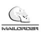 Schädel-Silhouette über dem Schriftzug "MAILORDER" in stilisierter, schwarzer Schrift.