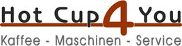 Logo mit Text: "Hot Cup4You – Kaffee - Maschinen - Service".