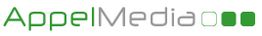 Logo mit Text "Appel Media" in Grün und Grau, gefolgt von drei quadratischen Symbolen.