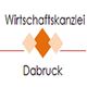 Logo mit der Aufschrift "Wirtschaftskanzlei Dabruck" und drei Rauten in orange und beige.