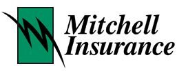 Logo of Mitchell Insurance with a green rectangle and black zigzag design.