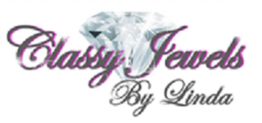 Classy Jewels By Linda logo featuring a diamond with elegant script font.