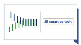 Logo mit blauen und grünen Balken links, Text "JB smart consult" rechts.