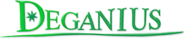 Grüner Schriftzug "DEGANIUS" auf weißem Hintergrund mit Sternsymbol im Buchstaben "D".