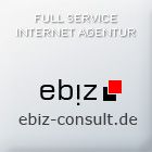 Logo der Full-Service Internetagentur ebiz mit Website-URL: ebiz-consult.de.