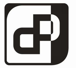 Schwarz-weißes Logo mit ineinander greifenden Buchstaben „d“ und „P“ in einem quadratischen Rahmen.