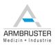 Logo mit grauem "A" und blauem Balken. Text: "ARMBRUSTER Medizin + Industrie".