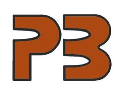 Text "P3" in braunen Buchstaben mit schwarzer Umrandung.