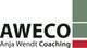 Logo von Aweco Anja Wendt Coaching mit grünen und roten Farbbalken rechts.
