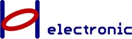 Logo mit blauem „H“ und einem roten Kreis, daneben steht „electronic“ in blauer Schrift.