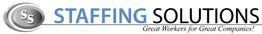 Logo: Staffing Solutions, slogan "Great Workers for Great Companies!" with "SS" in a circle.