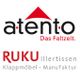Logo mit Schriftzug "atento Das Faltzelt" und "RUKU Illertissen Klappmöbel - Manufaktur".