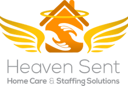 Orange and yellow logo with wings and halo, text reads "Heaven Sent."