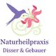 Kolibri und Blume neben "Naturheilpraxis Disser & Gebauer" in lila Schrift.