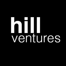 Schwarzer Hintergrund mit weißem Text: "hill ventures".