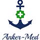 Logo mit blauem Anker, grünem medizinischem Kreuz und Schriftzug "Anker-Med".