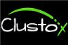 Logo with the word "Clustox" and a green swoosh on a black background.