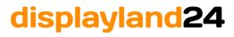 Schriftzug "displayland24" in orange und schwarz auf weißem Hintergrund.