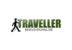 Logo mit gehender Figur und Text "Traveller Bekleidung.de".