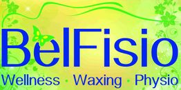 Grünes und gelbes BelFisio-Logo mit Schmetterling; Wellness, Waxing, Physio.