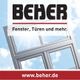 BEHER-Logo, Text: "Fenster, Türen und mehr." Mit Webseite: www.beher.de, Himmel im Hintergrund.