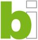 Grünes "bi" mit grauen quadratischen Umrissen für ein Logo auf weißem Hintergrund.
