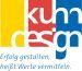 Logo mit bunten Buchstaben "kuhndesign", Slogan: "Erfolg gestalten, Begeisterte vermitteln".