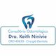 Logotipo com dente estilizado e texto: Consultório Odontológico Dra. Keith Nínivie, CRO 40633.