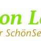 Logo von Salon Landrock mit grünem Symbol und Slogan "Sinn für SchönSein" in Gelb.