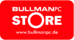 Rotes Logo des BullmanPC Stores mit Website www.bullmanpc.de in weißer Schrift.