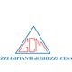 Logo aziendale Ghezzi Impianti, con scritta rossa GM in un triangolo blu.