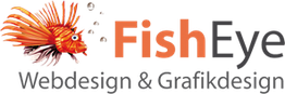 Logo zeigt einen Löwenfisch und den Text "FishEye Webdesign & Grafikdesign".