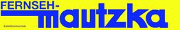 Gelbes Logo mit blauem Text: "FERNSEH-mautzka, Satellitentechnik".