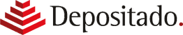 Logo van Depositado met een rood gestapeld piramidevormig symbool links van de tekst.