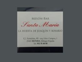 Tarjeta del Mesón-Bar Santa María, La Huerta de Joaquín y Rosario, Ronda, Málaga, España.