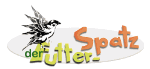 Logo mit Spatz und Text: "der Fütter-Spatz".