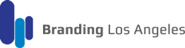 Logo with blue geometric shapes and text: Branding Los Angeles.