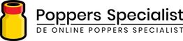 Logo van Poppers Specialist met geel flesje en tekst "DE ONLINE POPPERS SPECIALIST".