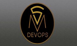 Black and gold "SV DevOps" logo on a textured gray background.