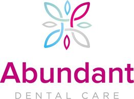 Stylized leaf design with "Abundant Dental Care" text in pink and gray.