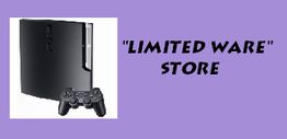Schwarze Spielkonsole mit Controller, daneben der Text: "LIMITED WARE" STORE. Hintergrund lila.