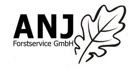 Logo der ANJ Forstservice GmbH mit einem stilisierten Eichenblatt rechts.