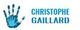 Empreinte de main bleue à côté du texte "Christophe Gaillard".