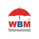 Logo with red umbrella over "WBM International" in bold blue and red letters.