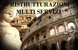 Statue, Colosseo e Cupola di San Pietro, testo: "Ristrutturazioni Multi Servizi D&G".