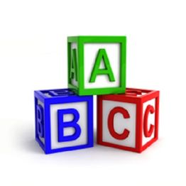 Stacked colorful blocks with letters A, B, and C.