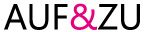 Text "AUF & ZU" mit schwarzer Schrift, Amperzeichen in Pink.