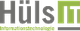 Hüls IT-Logo mit grauem Text und grünem IT-Zeichen, Untertitel: Informationstechnologie.