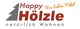 Logo von Happy Hölzle, natürlicher Wohntext mit Tannenbaum-Symbol. Slogan: "Wir lieben Möbel".