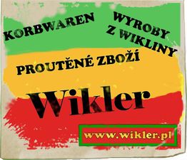 Buntes Poster mit dem Text "Korbwaren, Wikliny, Zboží" und Webseite www.wikler.pl.
